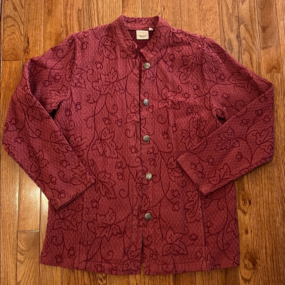 Focus Maroon Fall Leaves Button Down Lightweight Jacket Women’s Small